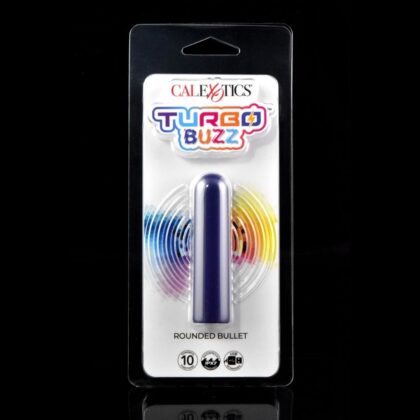 Purple CalExotics Turbo Buzz Rounded Bullet vibrator on white background.