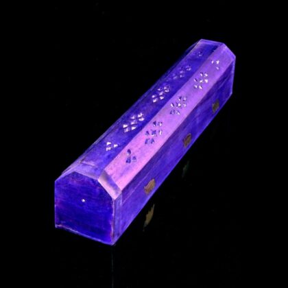 12" Wood Incense Box with Metal Inlay - Purple Elephant