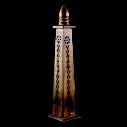 Hand-carved 14.5" Wood Tower Incense Holder made of 100% natural mango wood