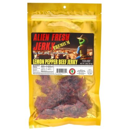 Alien Jerky Lemon Pepper Beef Jerky - Premium Beef - Low Calorie Snack - Made In USA