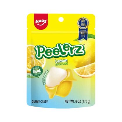 Amos Peelerz Lemon Gummy Candy - Tangy Lemon Flavor Peelable Snack