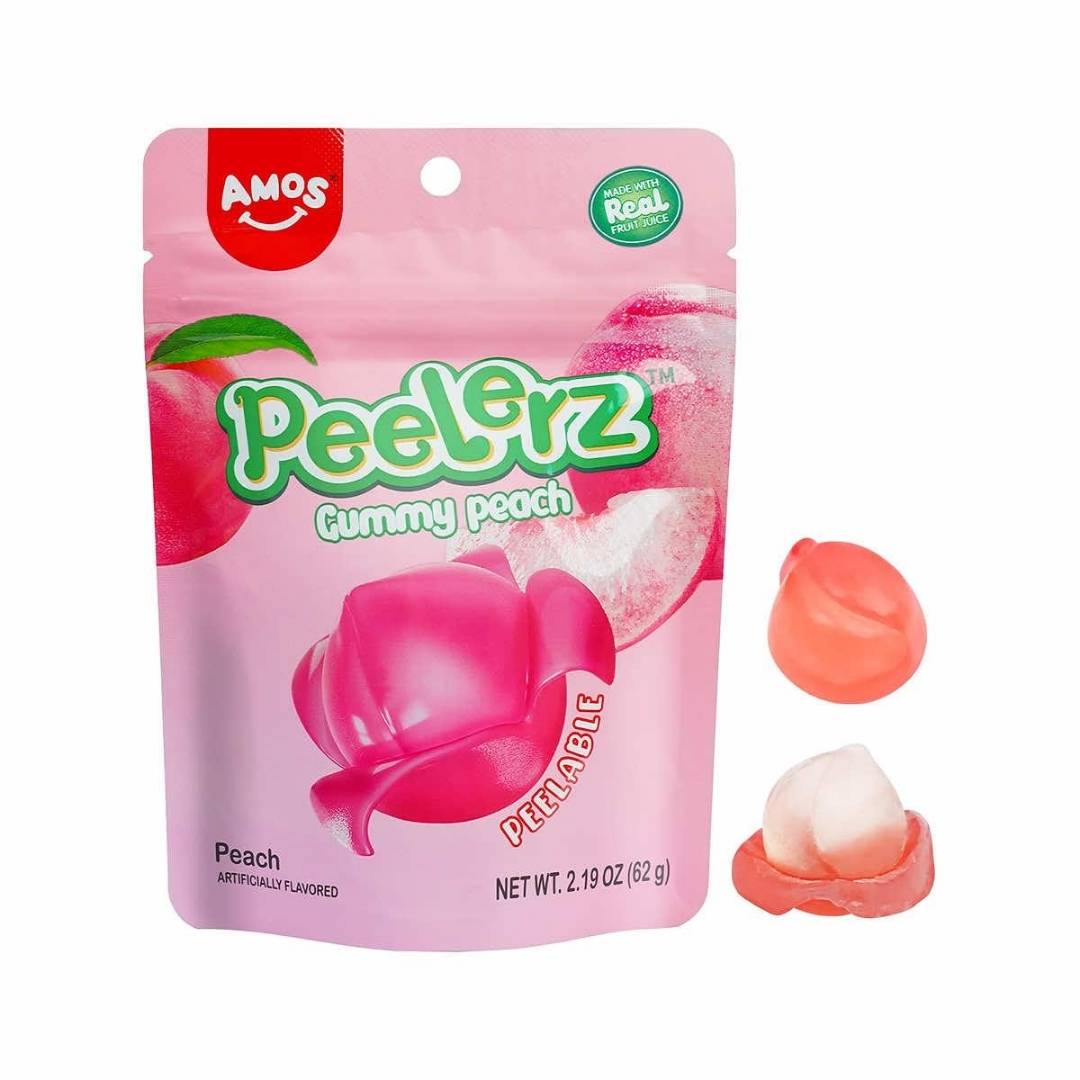 Amos Peelerz Peach Gummy Candy - Delicious peach-flavored gummy candy with a peelable outer layer