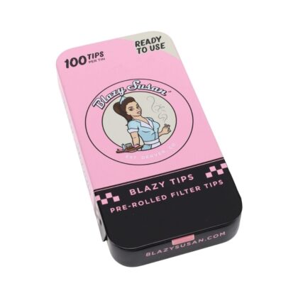Blazy Susan Pre-Rolled Filter Tips 100 pack tin in pink and purple colors