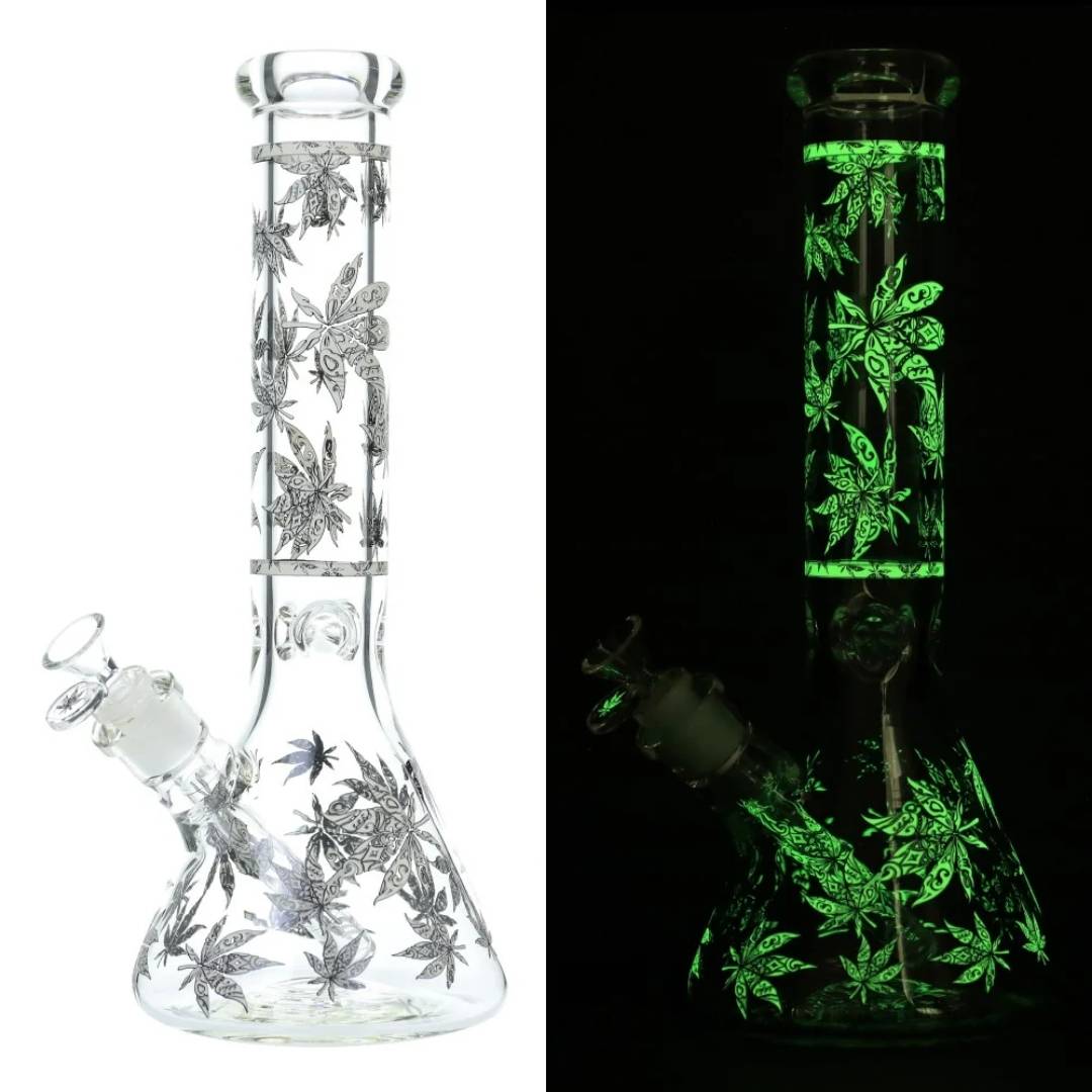 Chill Glass Glow In The Dark Beaker Water Pipe 10"