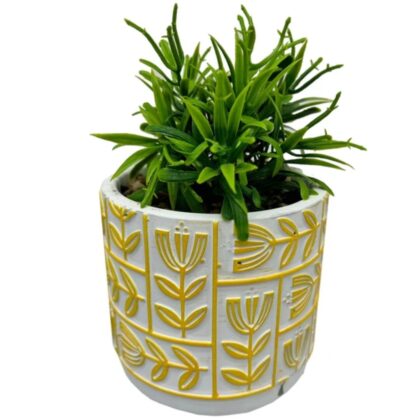 Faux Floral Plant Assortment with Pebbles in Cement Planter