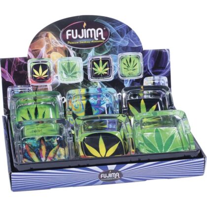 Fujima Leaves Square Glass Ashtray 4.5" - Leaves Design