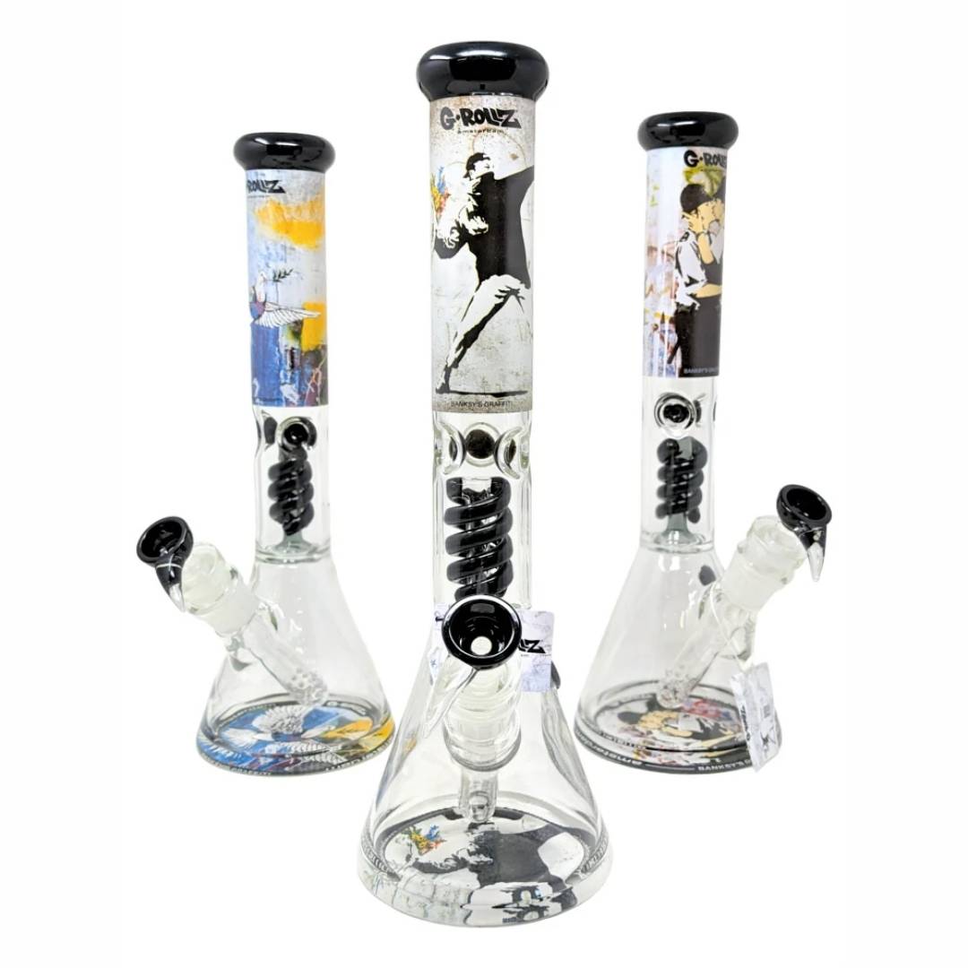 G-Rollz Banksy 'Bulletproof Dove' Beaker Percolator Bong - White - 37cm