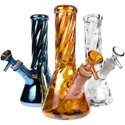 Glass House 8" Twisted Iridescent Mini Beaker