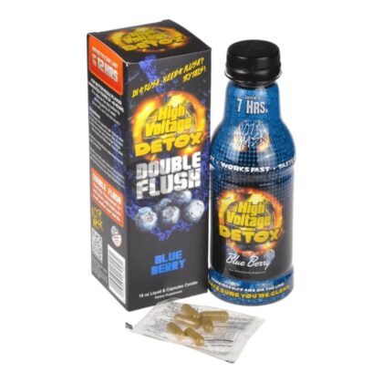 High Voltage Detox Double Flush Blue Berry liquid and capsules combo
