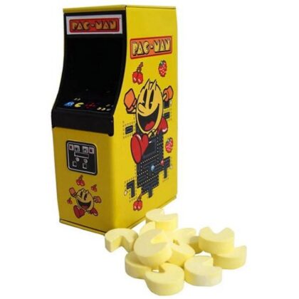 Strawberry Pac-Man candies in a collectible retro tin