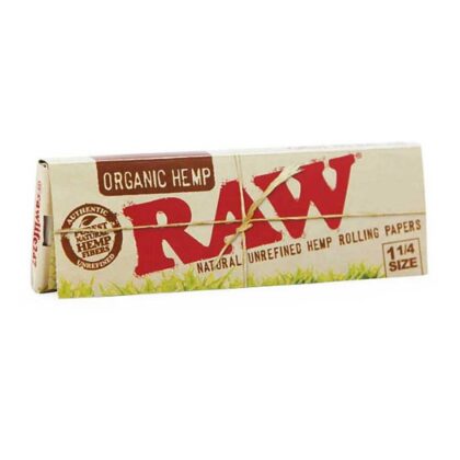 RAW Organic 1 1/4 Rolling Papers - 50 pack - Made from 100% organic hemp - Chlorine-free - Dimensions: 76 x 44 mm