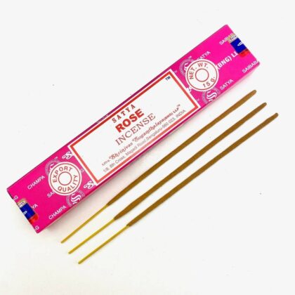 Satya Rose Incense Sticks - Gentle rose bud scent to soothe stress and uplift mood. Pack of 12 sticks.