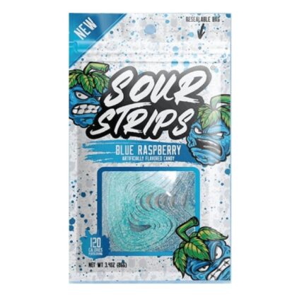 Sour Strips Blue Raspberry Candy - 12 Strips Per Bag