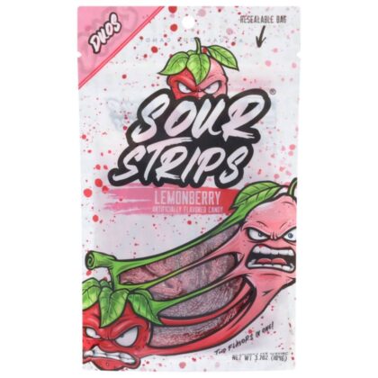 Sour Strips Lemonberry - Zesty Blend of Lemon and Berry Flavors - 110 Calories - Vegetarian Snack Option