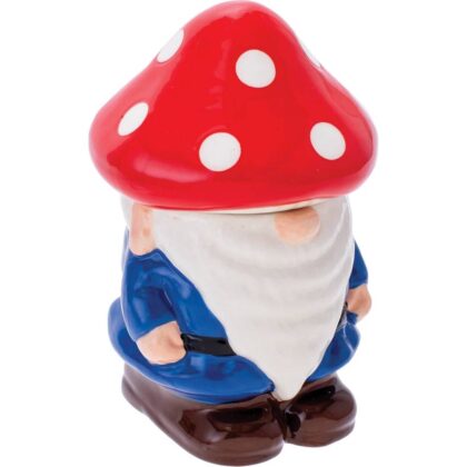 Hand-painted stoneware 4.3" Gnome Storage Jar with air-tight seal