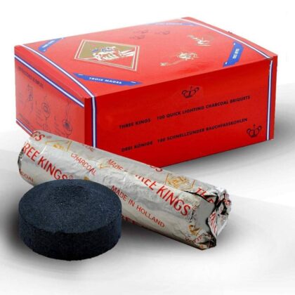Three Kings Charcoal Large Full Box - 100 Quicklight Round Charcoals