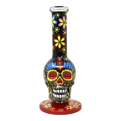 10.5" Sugar Skull Bloom Water Pipe - Durable Borosilicate Glass