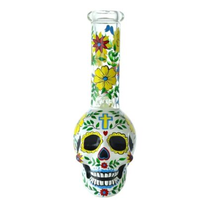 9" Sugar Skull Fiesta Water Pipe - Mexican Bloom Design