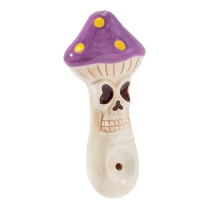 Wacky Bowlz Skull Mushroom Ceramic Pipe - 3.5 inches