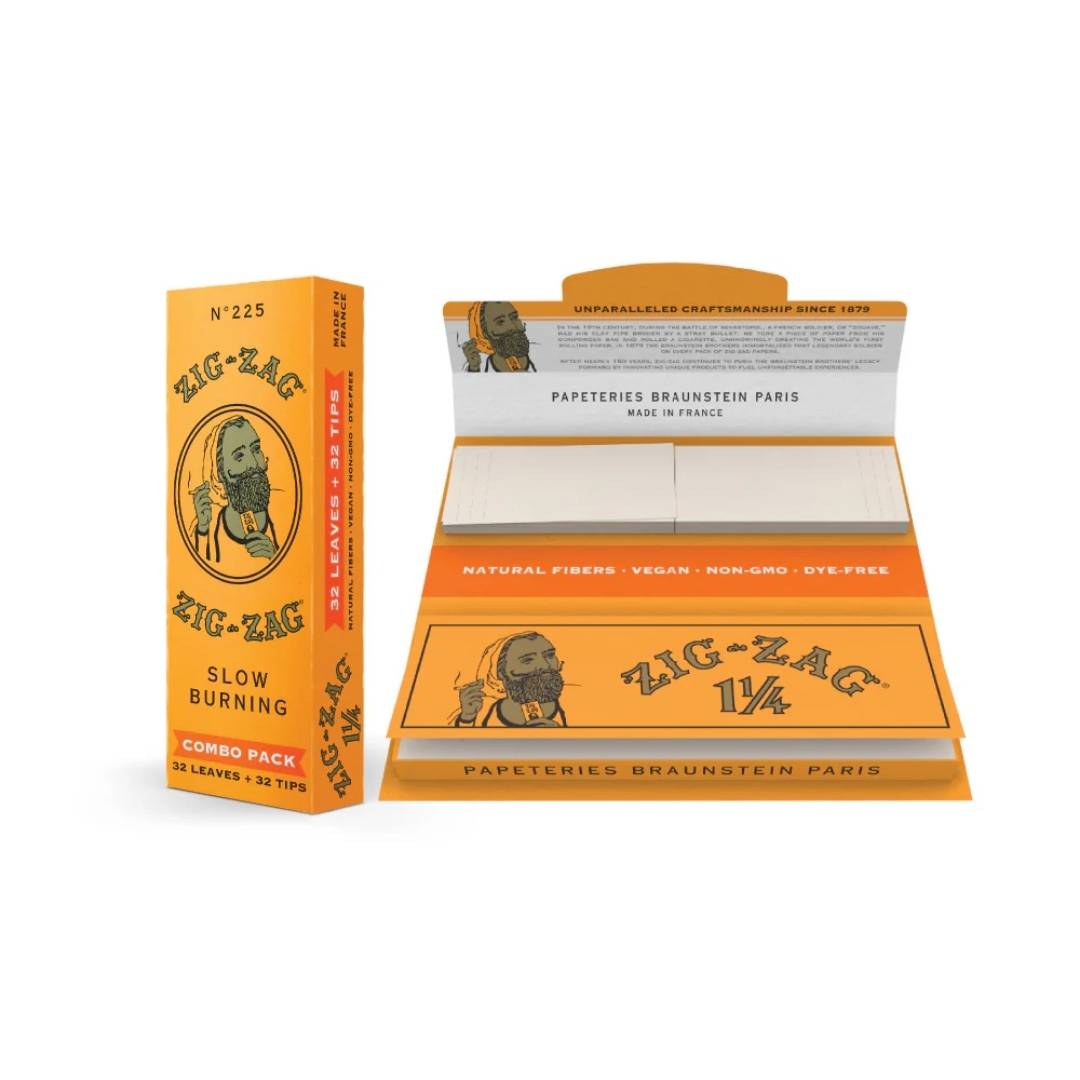 Zig-Zag French Orange Rolling Papers Combo Pack with Filter Tips - Slow Burning 1 1/4 Size